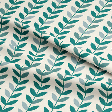 Teal Curtain Fabric with Scandinavian-inspired Stem Pattern for Home Decor