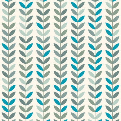 Scandi Stem Cotton Fabric Sample - Turquoise Sage
