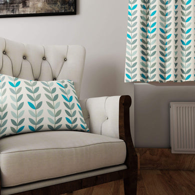 Turquoise Sage Scandi Stem Cotton Curtain Fabric, a stylish and modern fabric for creating custom curtains
