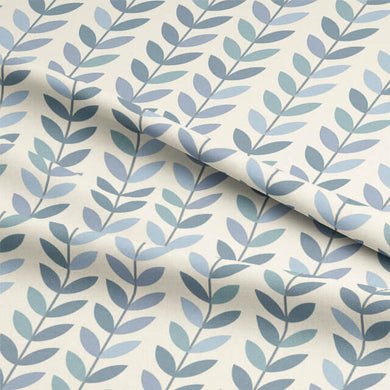 Beautiful and elegant Scandi Stem Cotton Curtain Fabric in Wedgewood