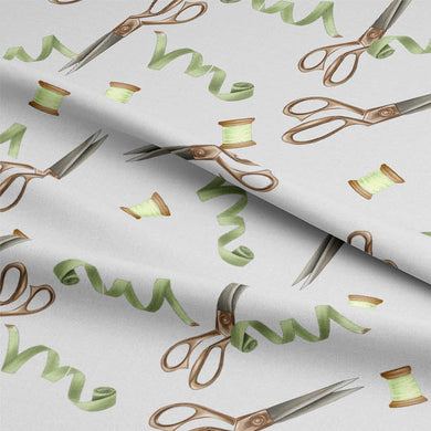Scissors & Thread Cotton Curtain Fabric - Grey