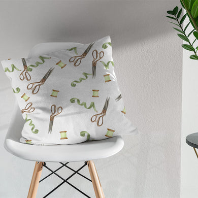 Scissors & Thread Cotton Curtain Fabric - White - High-quality white curtain fabric perfect for creating stylish and timeless window treatments