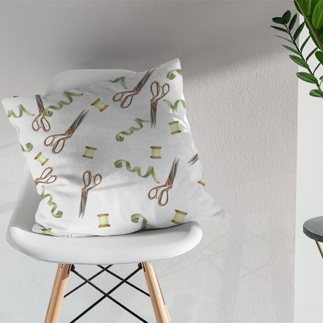 Scissors & Thread Cotton Curtain Fabric - White - High-quality white curtain fabric perfect for creating stylish and timeless window treatments