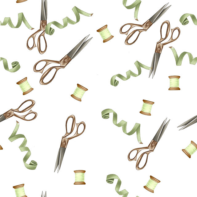 Scissors & Thread Cotton Curtain Fabric - White - Close-up of soft and durable white cotton fabric with a subtle sheen and smooth texture