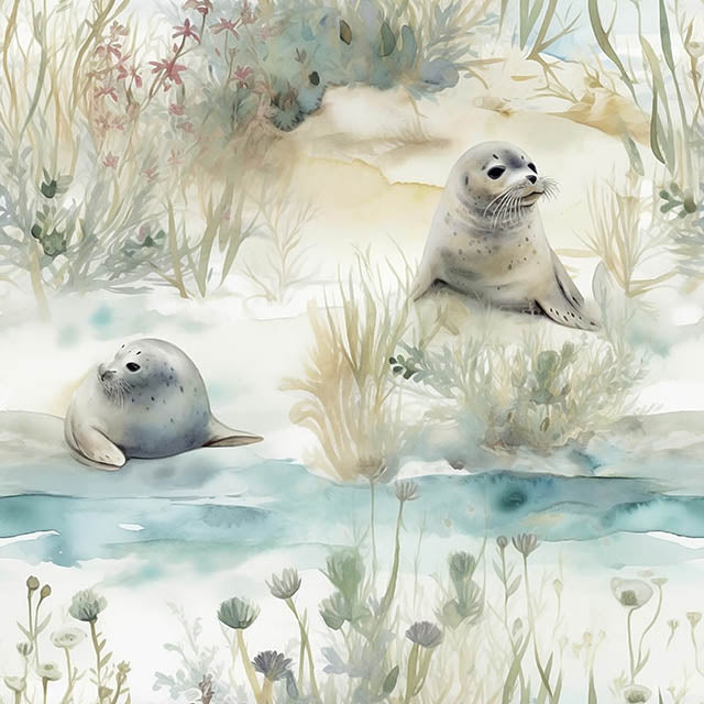 Seal Pups Cotton Curtain Fabric - Ivory