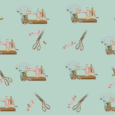Sewing Machine Cotton Fabric Sample - Duck Egg