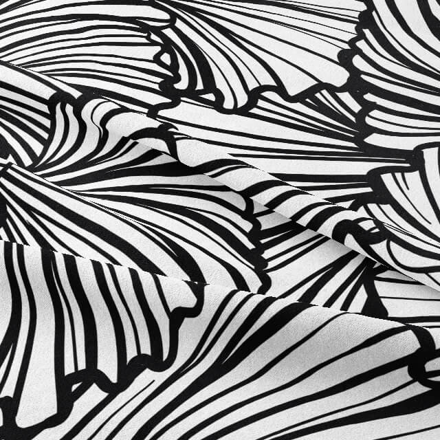 Shell Cotton Curtain Fabric - Black / White