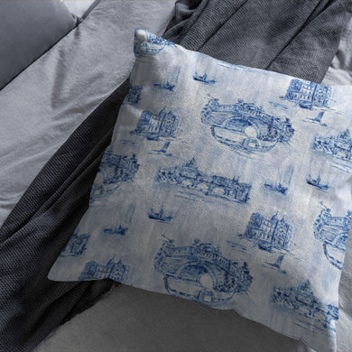 Siene Toile Cotton Curtain Fabric - Blue