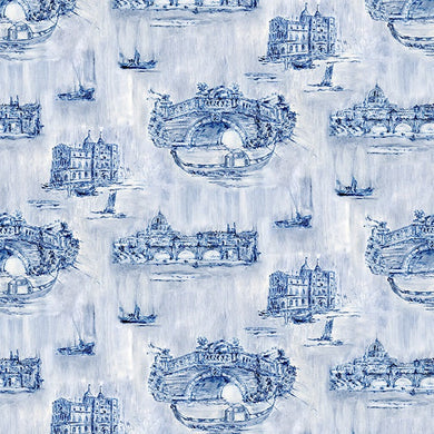 Siene Toile Cotton Curtain Fabric - Blue