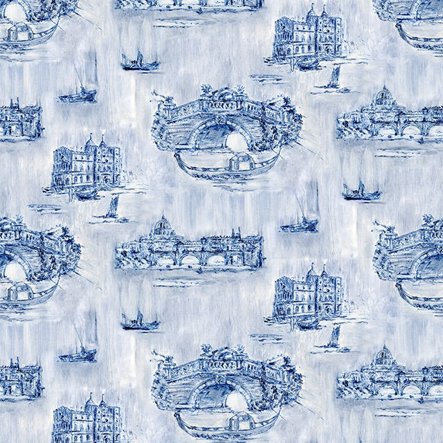 Siene Toile Cotton Curtain Fabric - Blue 