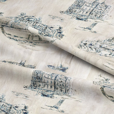 Luxurious Siene Toile Cotton Curtain Fabric - Parchment with a classic and timeless design