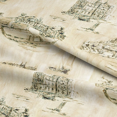 Siene Toile Cotton Curtain Fabric - Sepia
