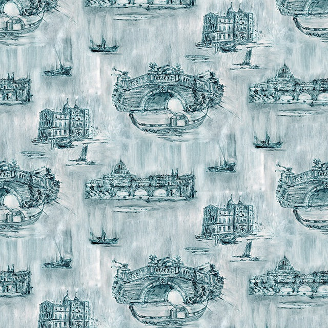 Siene Toile Cotton Curtain Fabric - Teal