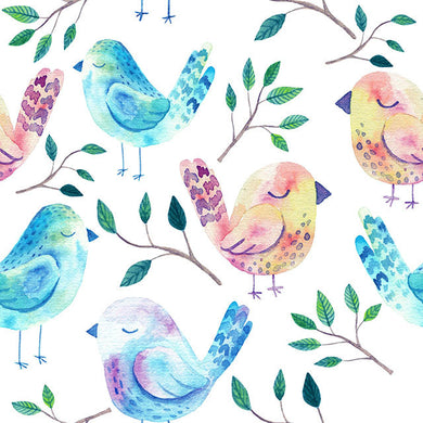 Sleeping Birds Cotton Curtain Fabric - Azure