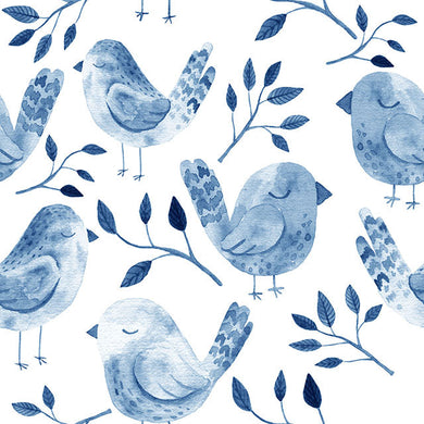 Sleeping Birds Cotton Fabric Sample - Blue