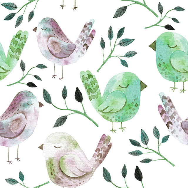 Sleeping Birds Cotton Curtain Fabric - Emerald