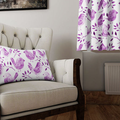 Sleeping Birds Cotton Curtain Fabric - Purple