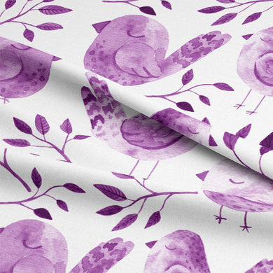 Sleeping Birds Cotton Curtain Fabric - Purple