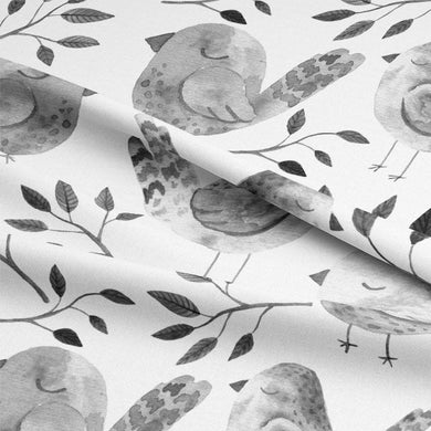 Sleeping Birds Cotton Curtain Fabric - Slate