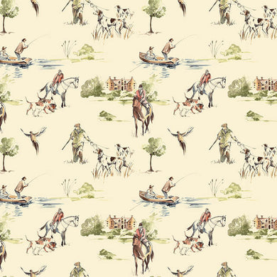 Sporting Life Cotton Curtain Fabric in Cream 