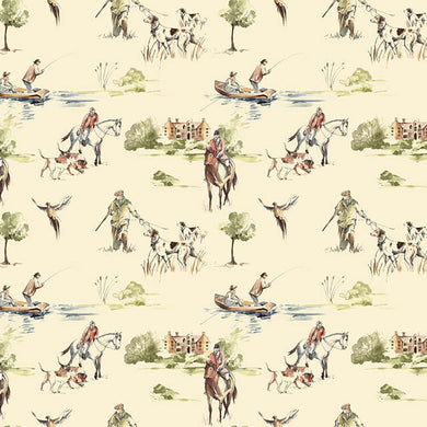 Sporting Life Cotton Curtain Fabric in Cream 