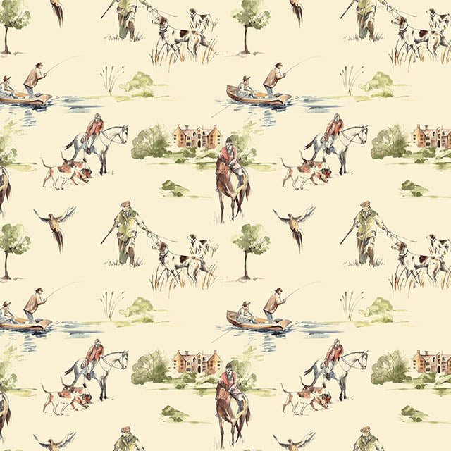 Sporting Life Cotton Curtain Fabric in Cream 