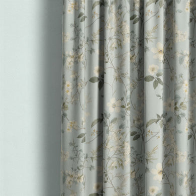 Spring Bloome Linen Curtain Fabric - Aqua