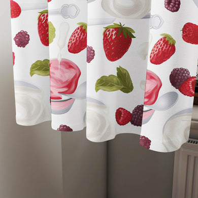 Strawberries & Cream Cotton Curtain Fabric - White