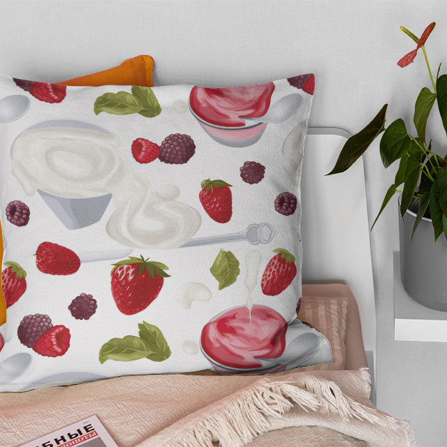 Strawberries & Cream Cotton Curtain Fabric - White
