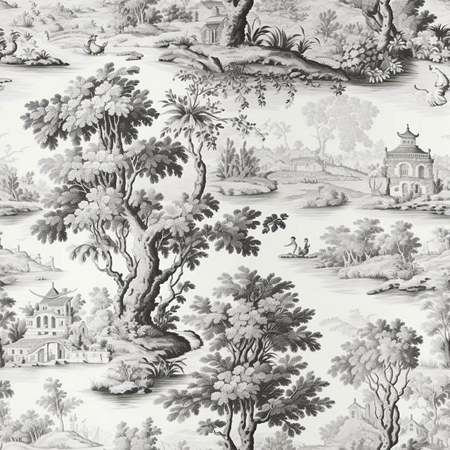 Toulouse Toile Linen Curtain Fabric in Grey, perfect for elegant home decor