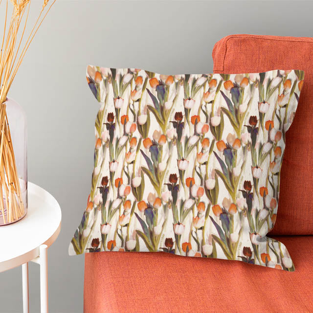 Luxurious and High-Quality Orange Tulips Linen Curtain Fabric for Window Treatments
