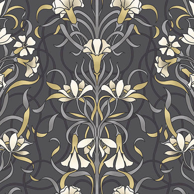 Vanessa Cotton Curtain Fabric - Charcoal in a modern living room setting
