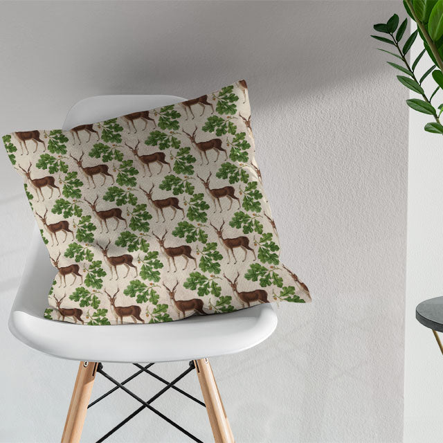 High-quality cotton curtain fabric featuring a charming vintage deer design in green