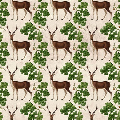 Vintage Deer Cotton Curtain Fabric - Green