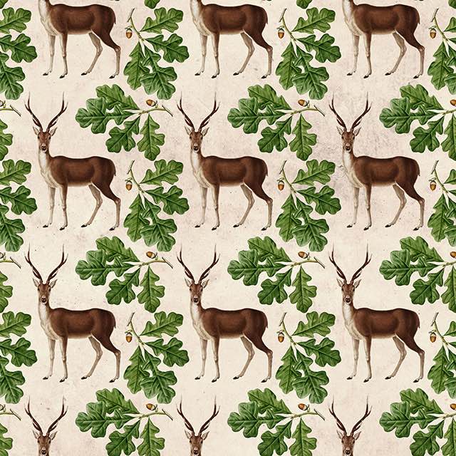 Vintage Deer Cotton Curtain Fabric - Green
