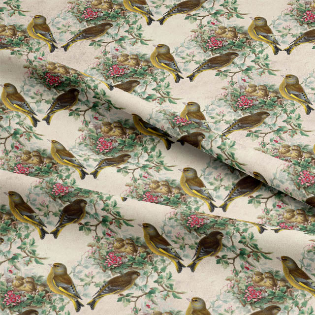 Vintage Finch Cotton Curtain Fabric - Parchment