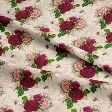 Vintage Peony Cotton Curtain Fabric - Wine