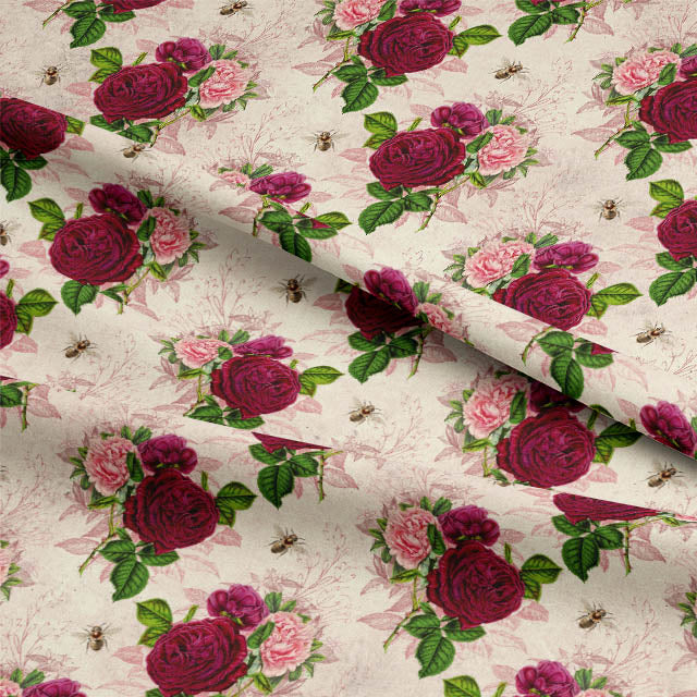 Vintage Peony Cotton Curtain Fabric - Wine