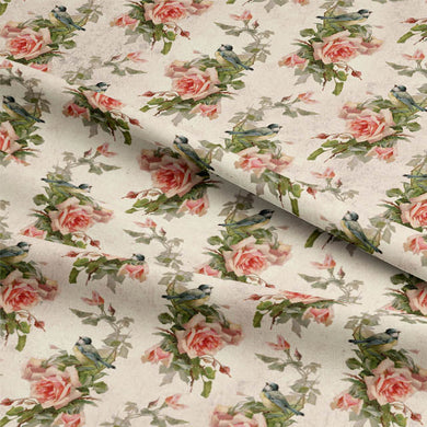Vintage Rose Cotton Curtain Fabric - Pink*