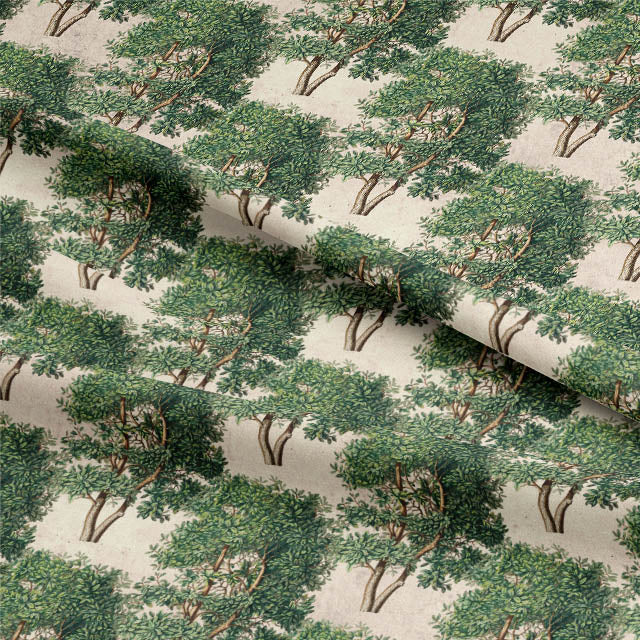 Beautiful green cotton fabric with woodland design for curtains