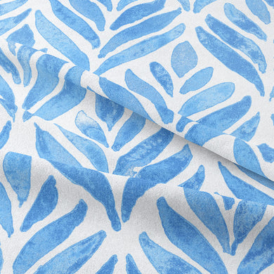Watercolour Leaves Cotton Curtain Fabric - Blue