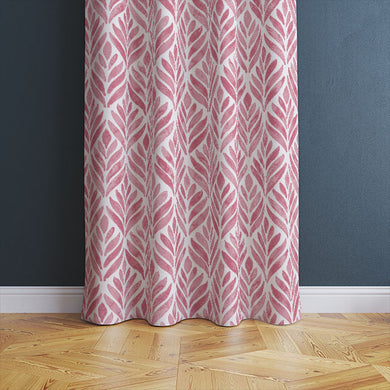 Watercolour Leaves Cotton Curtain Fabric - Pink