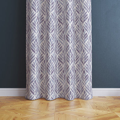 Watercolour Leaves Cotton Curtain Fabric - Amethyst