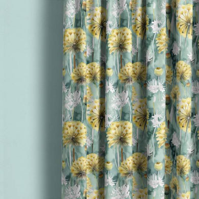 Dandelion Linen Curtain Fabric - Teal