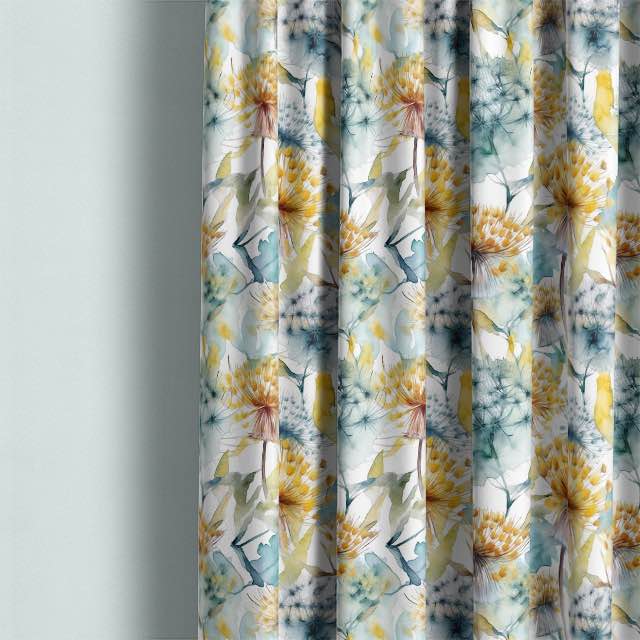 Beautiful dandelion linen curtain fabric in a stunning verdigris color