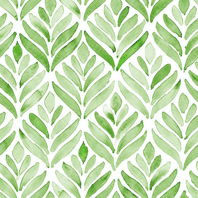 Watercolour Leaves Cotton Curtain Fabric - Green