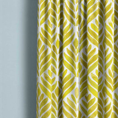 Watercolour Leaves Cotton Curtain Fabric - Ochre