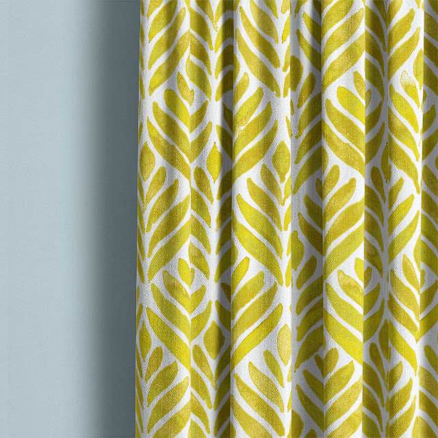 Watercolour Leaves Cotton Curtain Fabric - Ochre