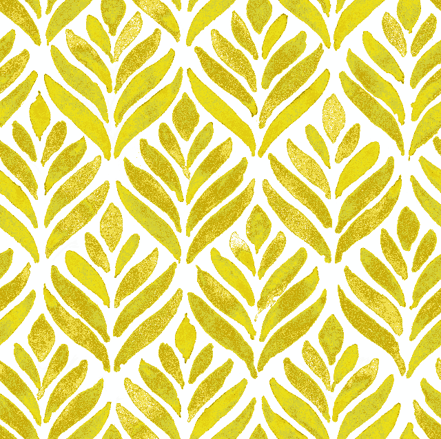 Watercolour Leaves Cotton Curtain Fabric - Ochre