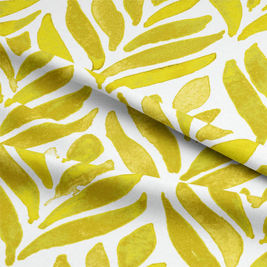 Watercolour Leaves Cotton Curtain Fabric - Ochre